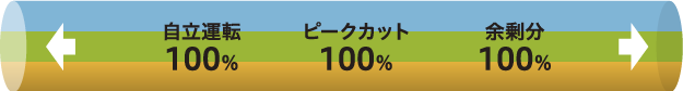 自立運転100％、ピークカット100％、余剰分100％